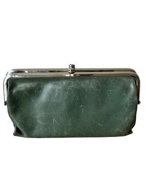 Hobo Distressed Olive Green Double Clasp Leather Wallet